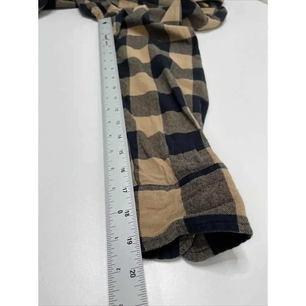 J. Crew Plaid Black Tan Flannel Button Up Shirt Pocket XL Lumber‎ Rugged Camp